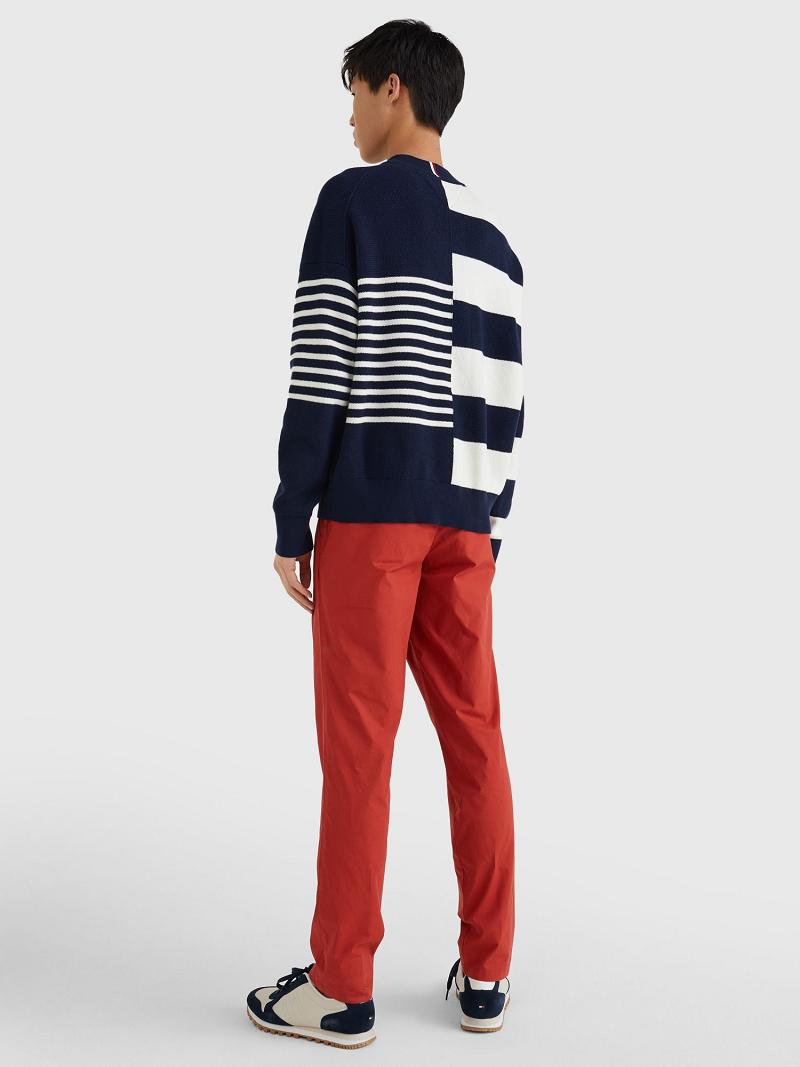 Férfi Tommy Hilfiger Icon mix stripe crewneck Pulóverek Kék Fehér | HU 952VRW